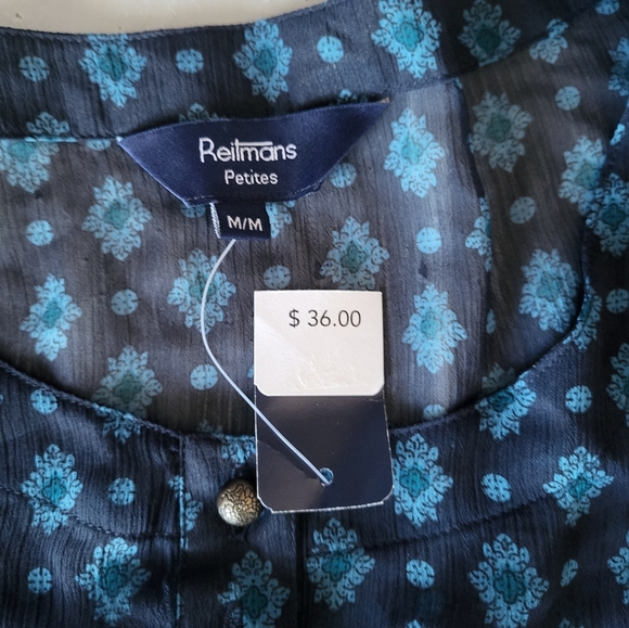 NEW Reitmans Sheer Floral Blouse - Navy and Coral, Size Medium Petite - Picture 3 of 4